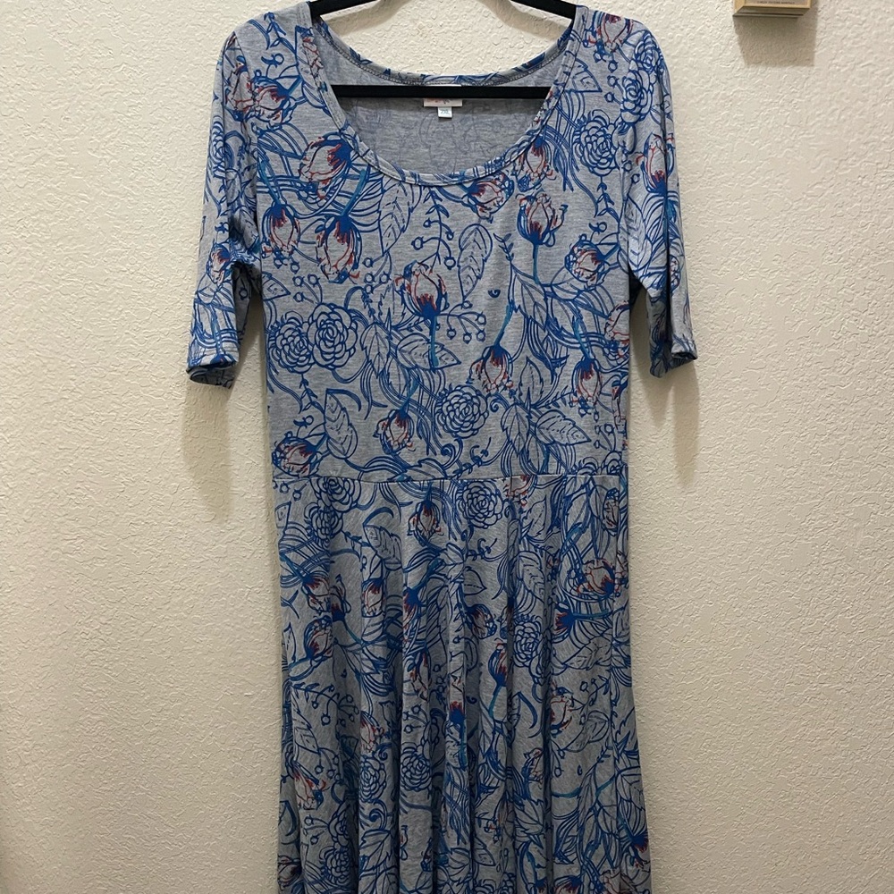 LuLaRoe Blue Floral Scoop Neck Midi Dress